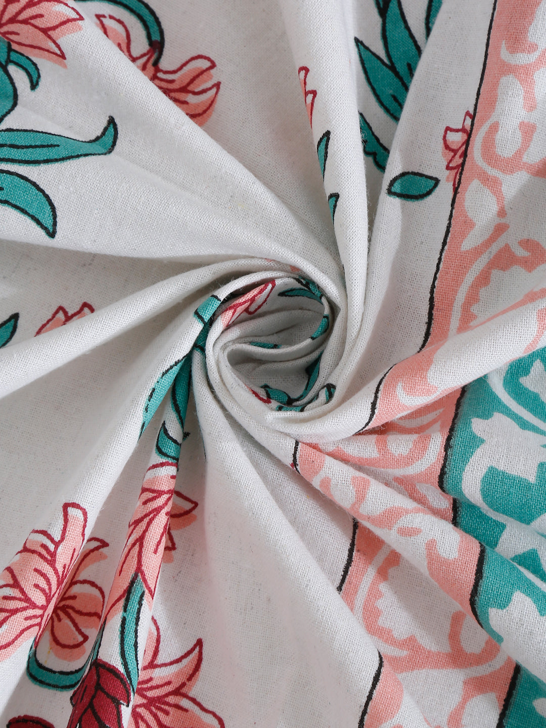 White Floral Print 144 TC Cotton Single Bed Sheet with 1 Pillow Cover