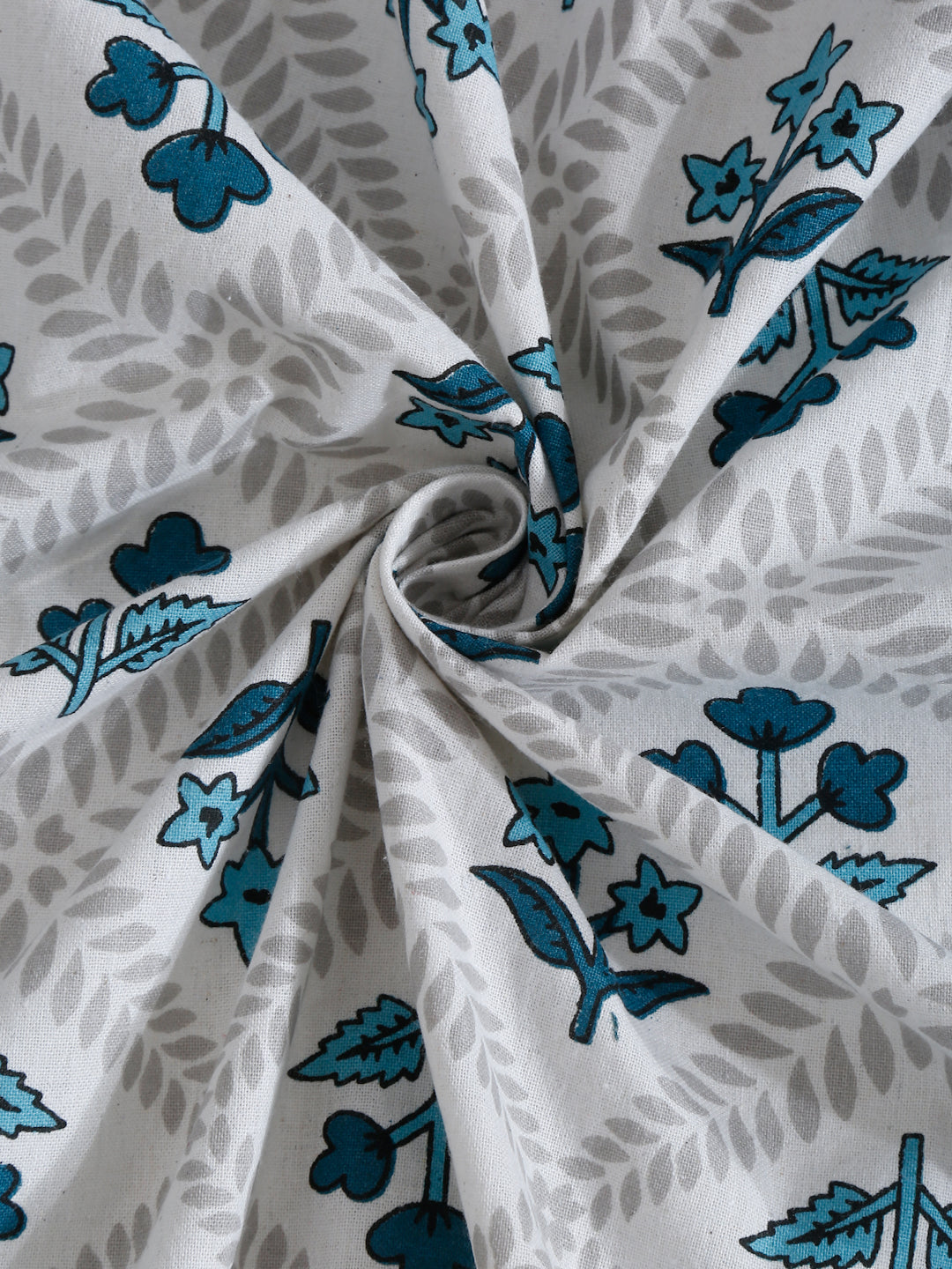 White and Blue Floral Print 144 TC Cotton Single Bed Sheet with 1 Pillow Cover