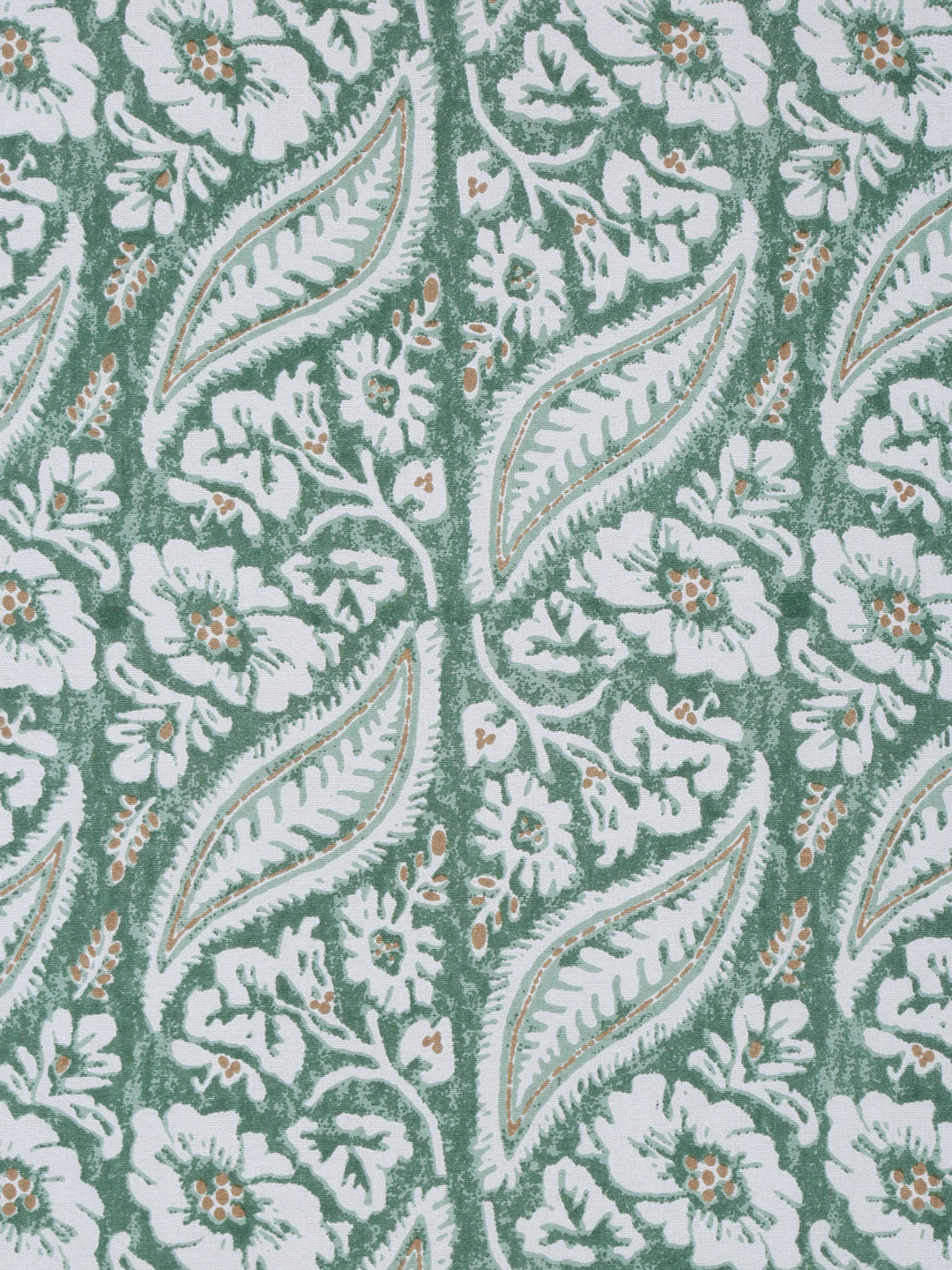 White and Green Floral Print 144 TC Cotton Single Bed Sheet with 1 Pillow Cover