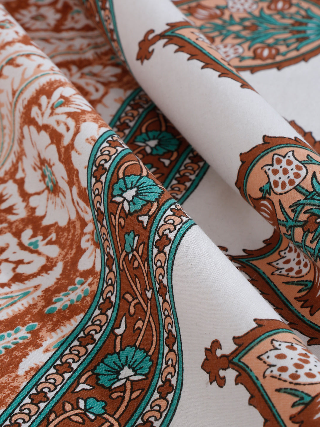 White and Brown Floral Print 144 TC Cotton Single Bed Sheet with 1 Pillow Cover