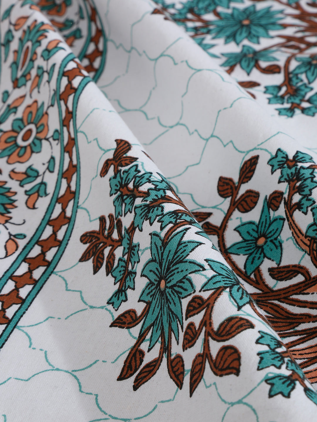 White and Brown Floral Print 144 TC Cotton Single Bed Sheet with 1 Pillow Cover