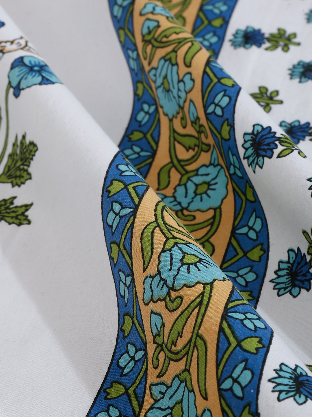 White and Olive Ethnic Motif Print 144 TC Cotton Single Bed Sheet with 1 Pillow Cover