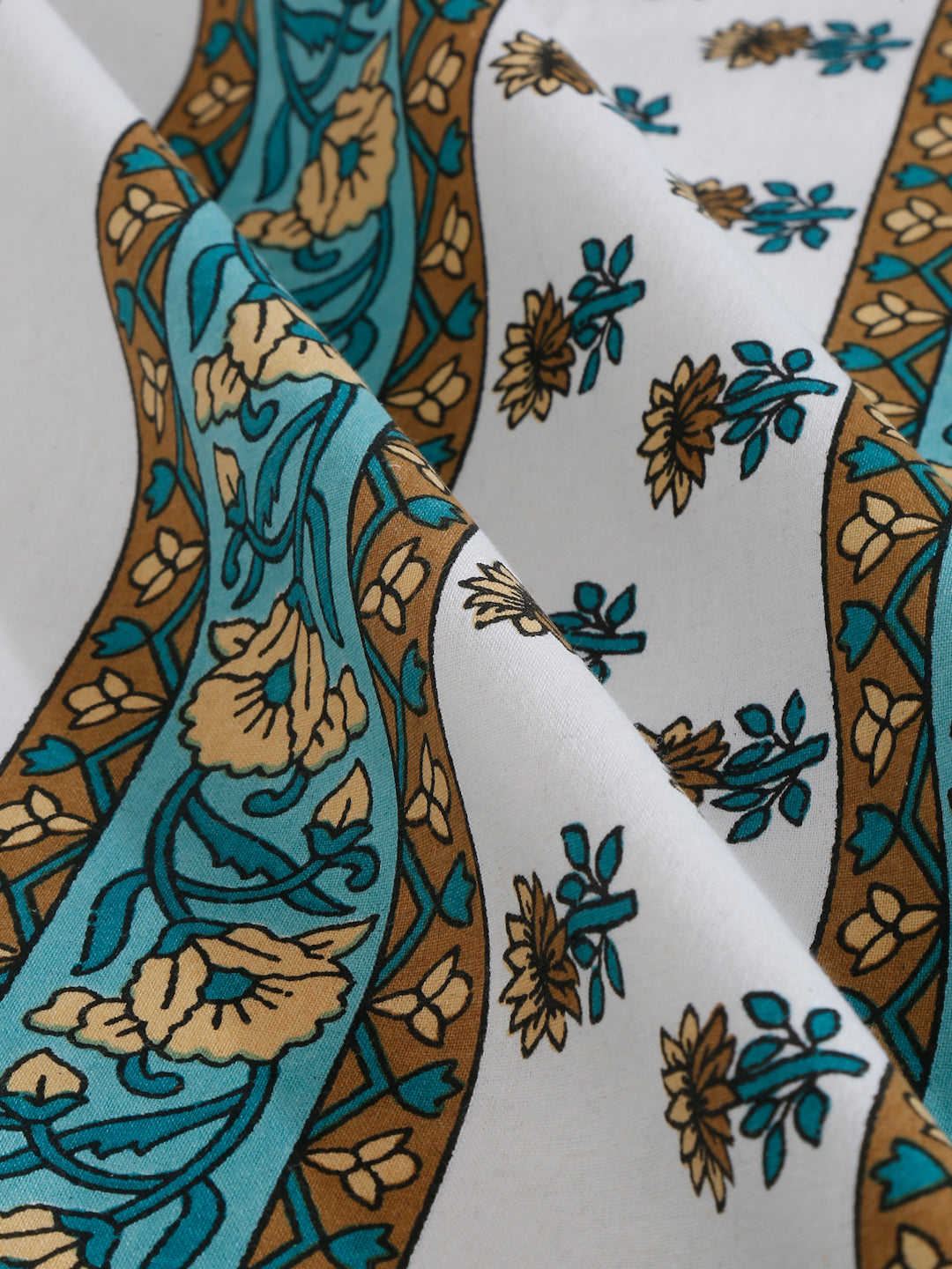 White and Green Ethnic Motif Print 144 TC Cotton Single Bed Sheet with 1 Pillow Cover