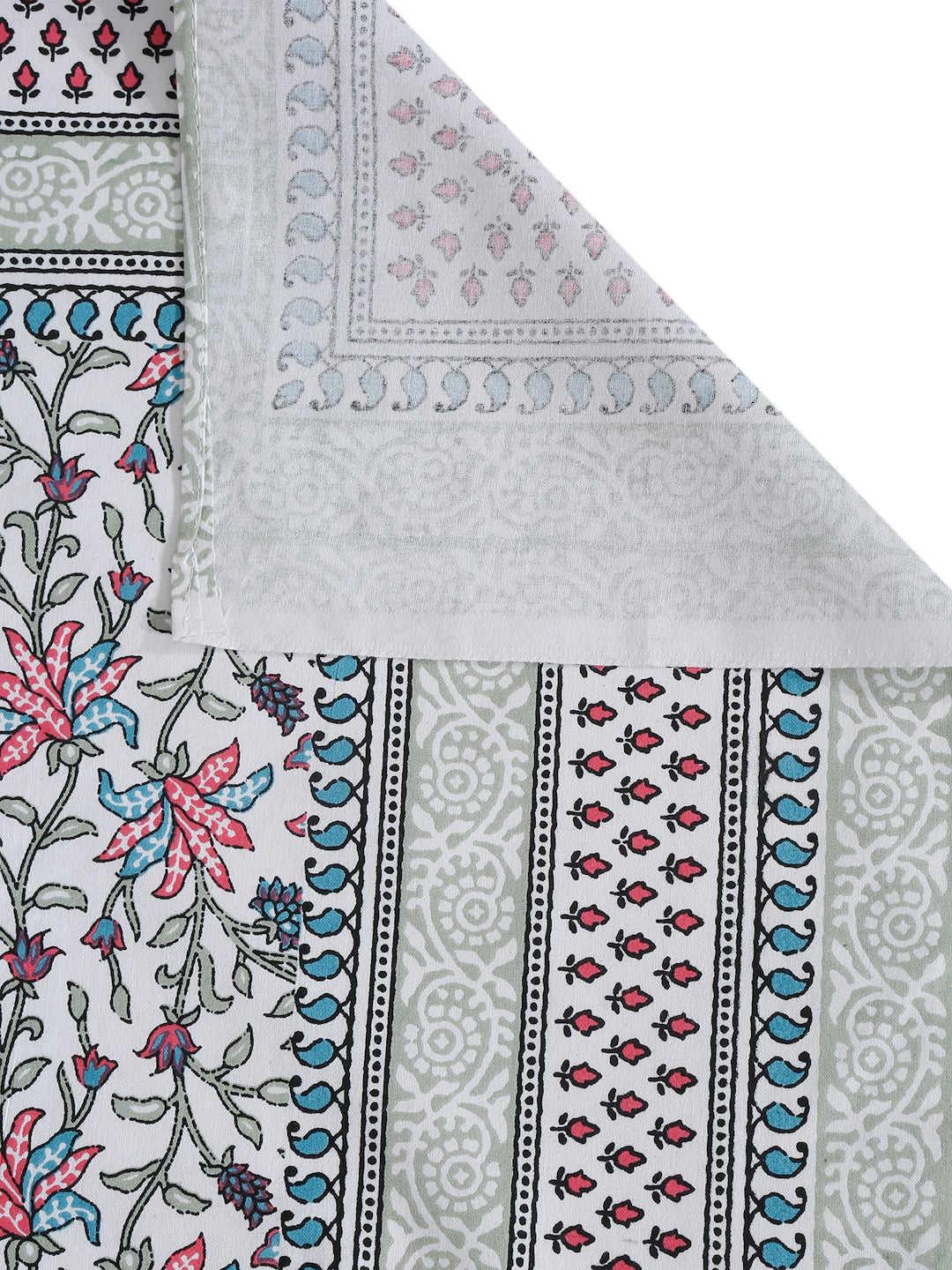 White and Red Ethnic Motif Print 144 TC Cotton Single Bed Sheet with 1 Pillow Cover