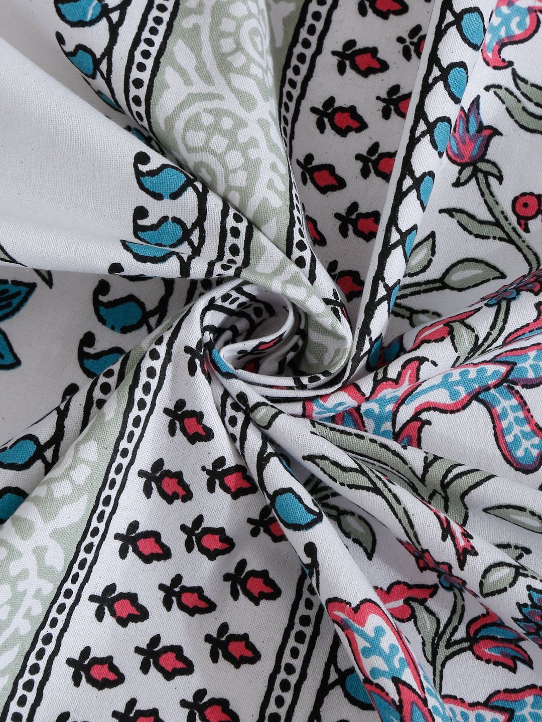 White and Red Ethnic Motif Print 144 TC Cotton Single Bed Sheet with 1 Pillow Cover