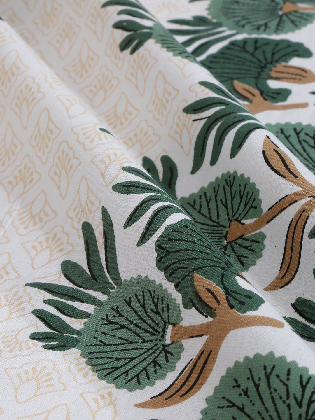 White and Olive Ethnic Motif Print 144 TC Cotton Single Bed Sheet with 1 Pillow Cover