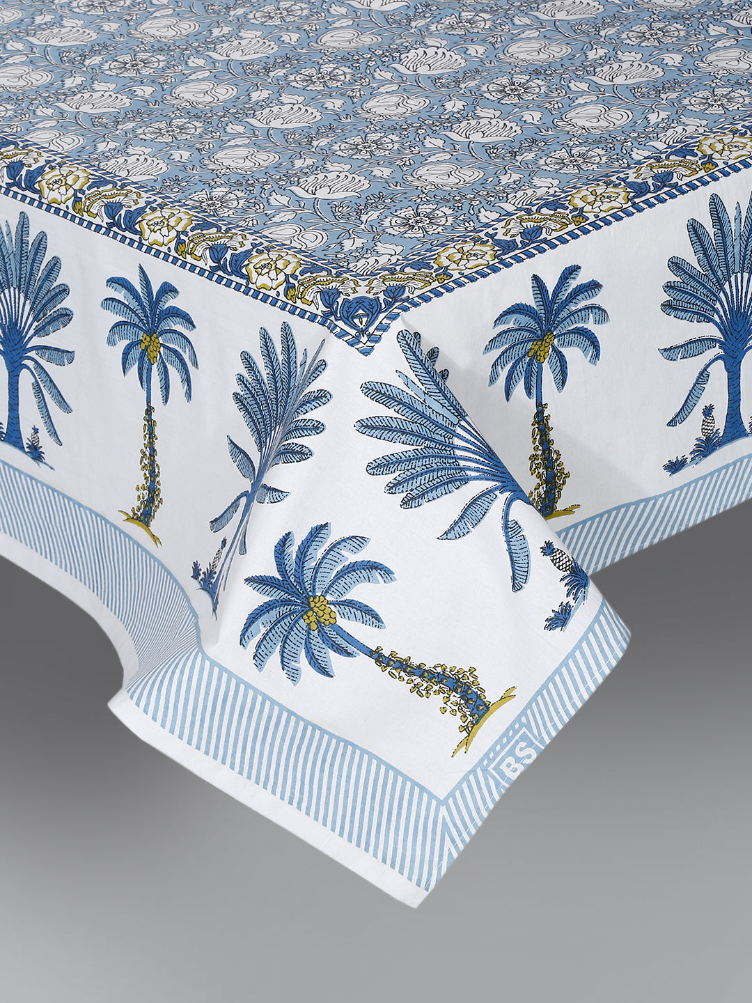 Sky Blue Floral Print 144 TC Cotton Single Bed Sheet with 1 Pillow Cover