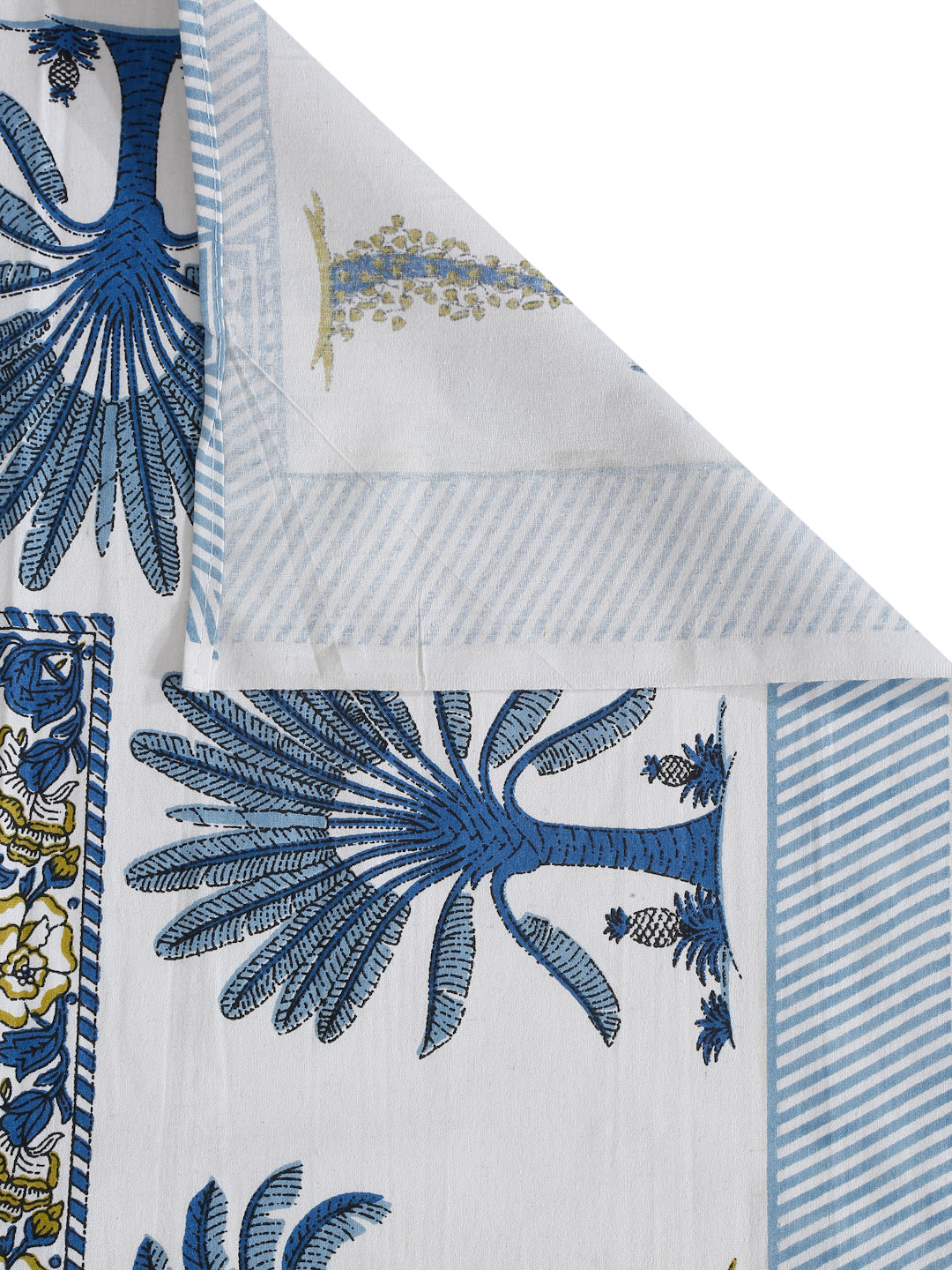 Sky Blue Floral Print 144 TC Cotton Single Bed Sheet with 1 Pillow Cover