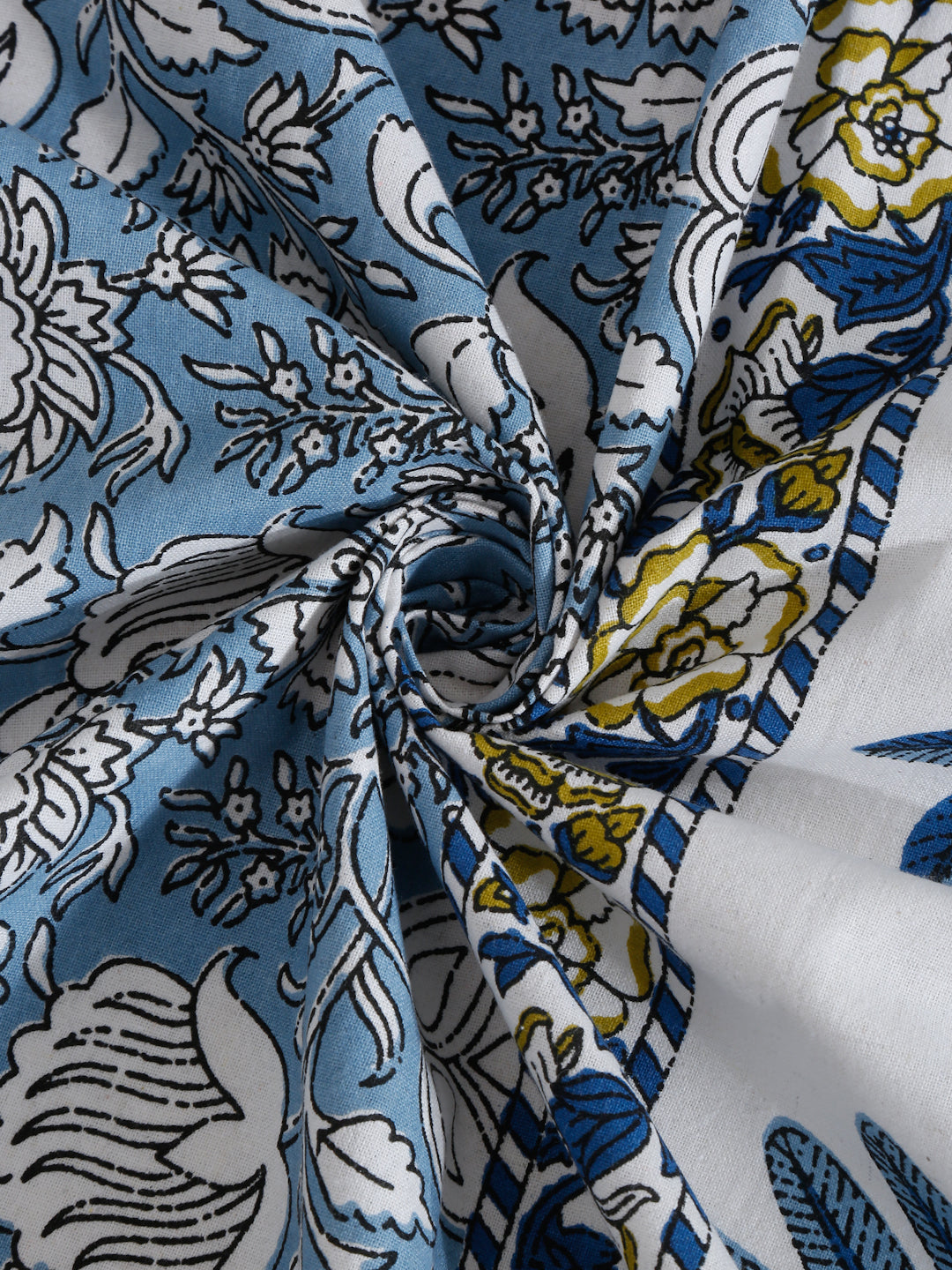 Sky Blue Floral Print 144 TC Cotton Single Bed Sheet with 1 Pillow Cover