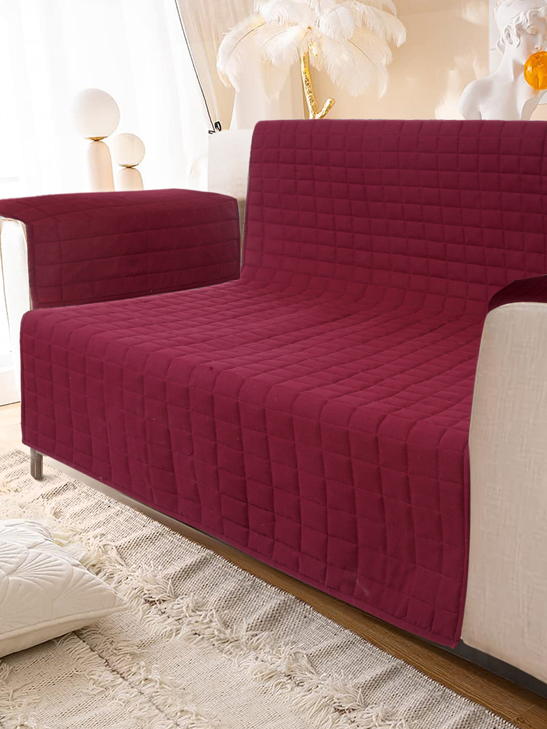 Wine Color Quilted Cotton 2 Seater Sofa Cover