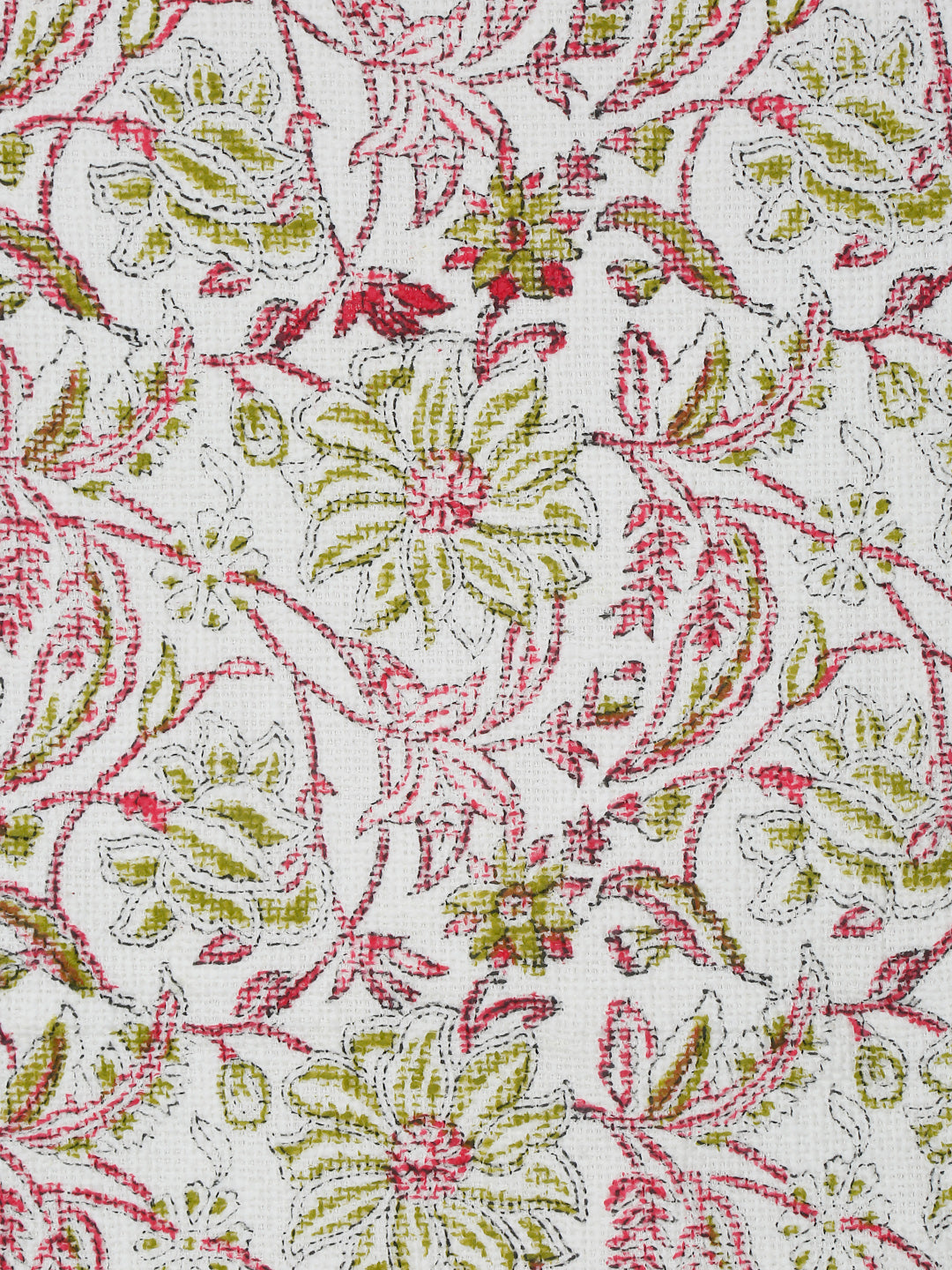 White and Red Floral Printed Cotton Throw