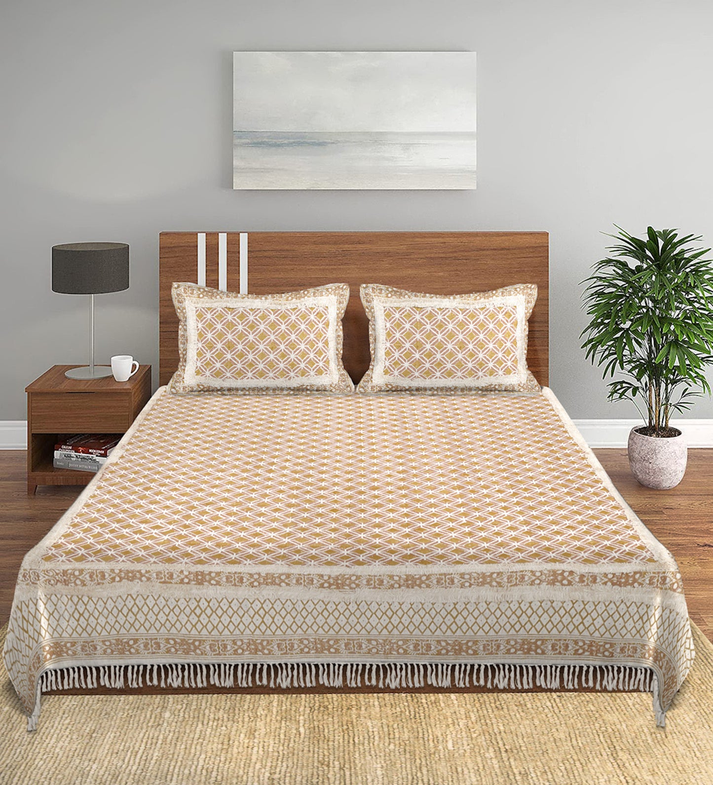 Multi Colour 100% Cotton Hand Block Bed Spread with 2 Pillow Cover