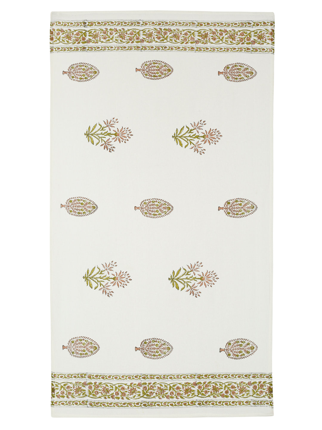 Cream and Green 180 GSM Hand Block Floral Cotton Towel Set of 3