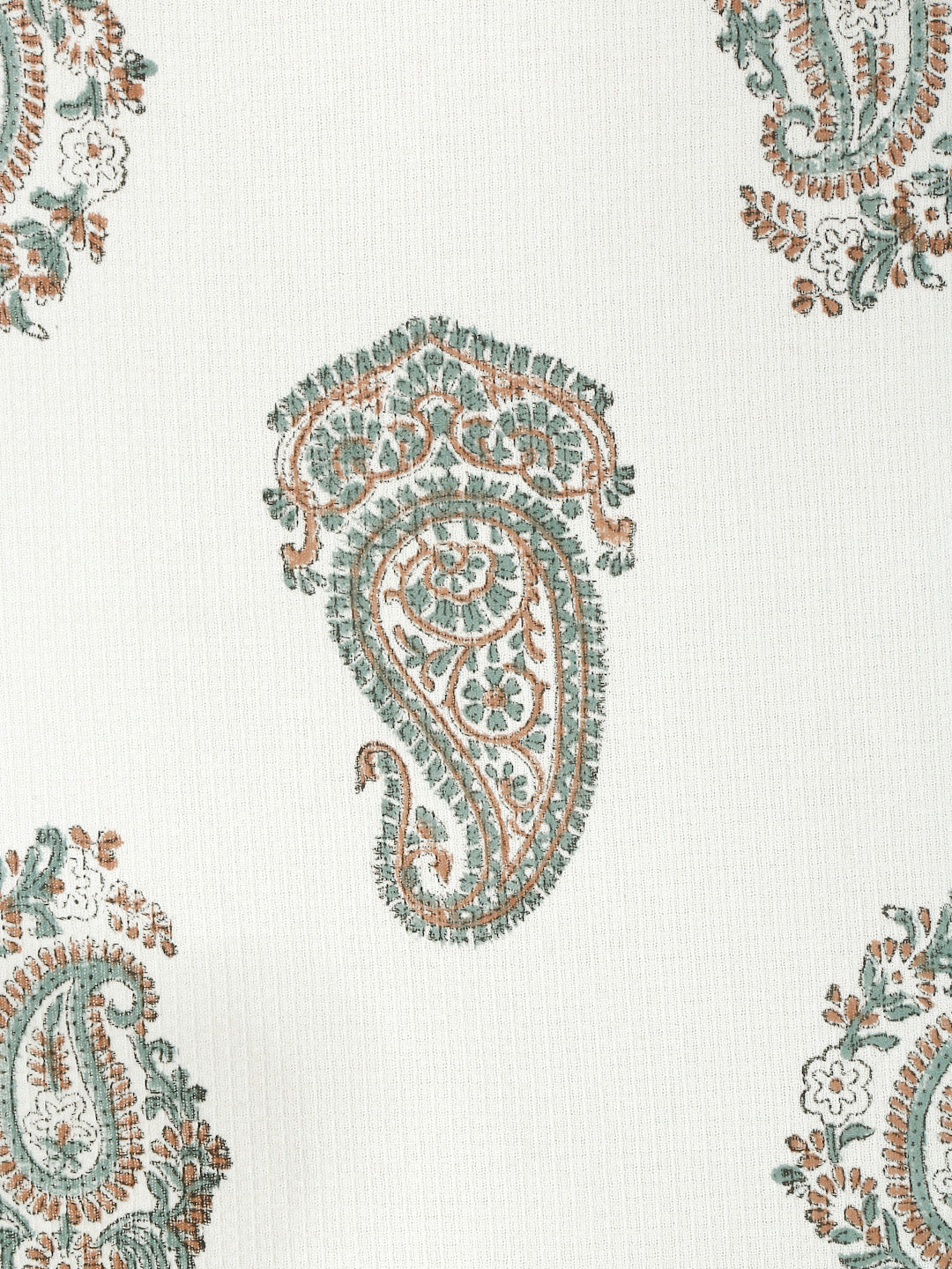 Cream and Green 180 GSM Hand Block Paisley Cotton Towel Set of 3