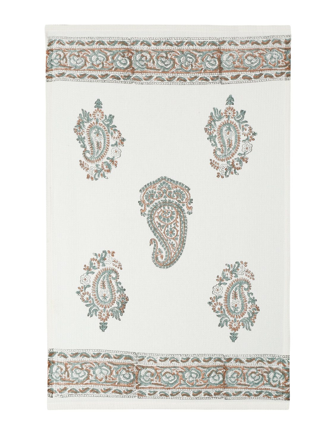 Cream and Green 180 GSM Hand Block Paisley Cotton Towel Set of 3