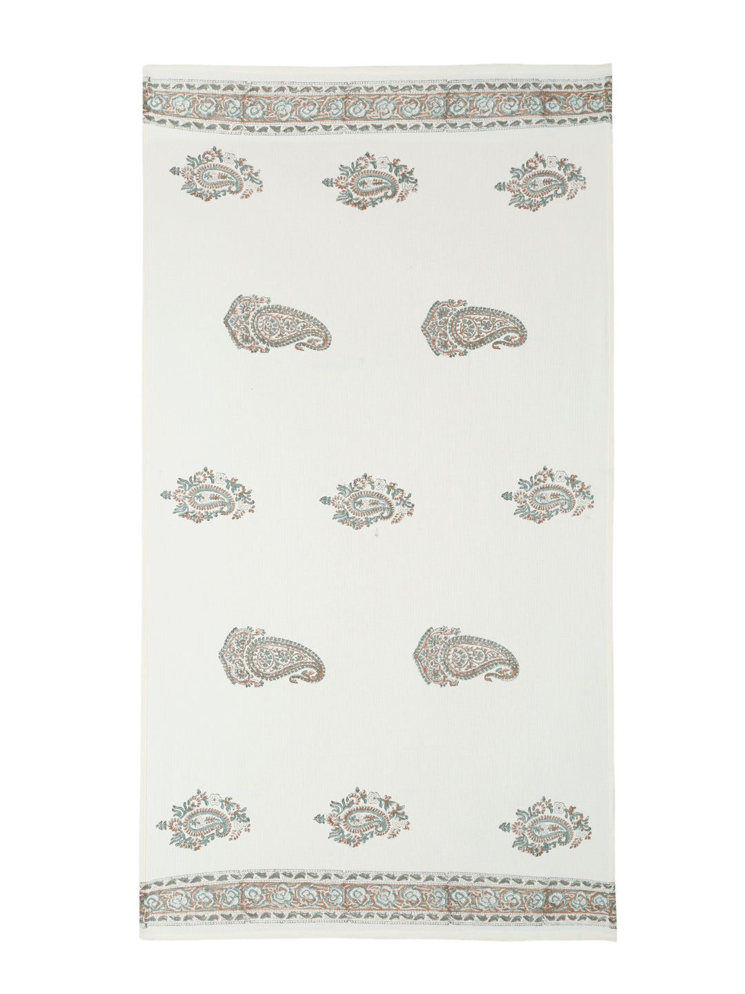 Cream and Green 180 GSM Hand Block Paisley Cotton Towel Set of 3