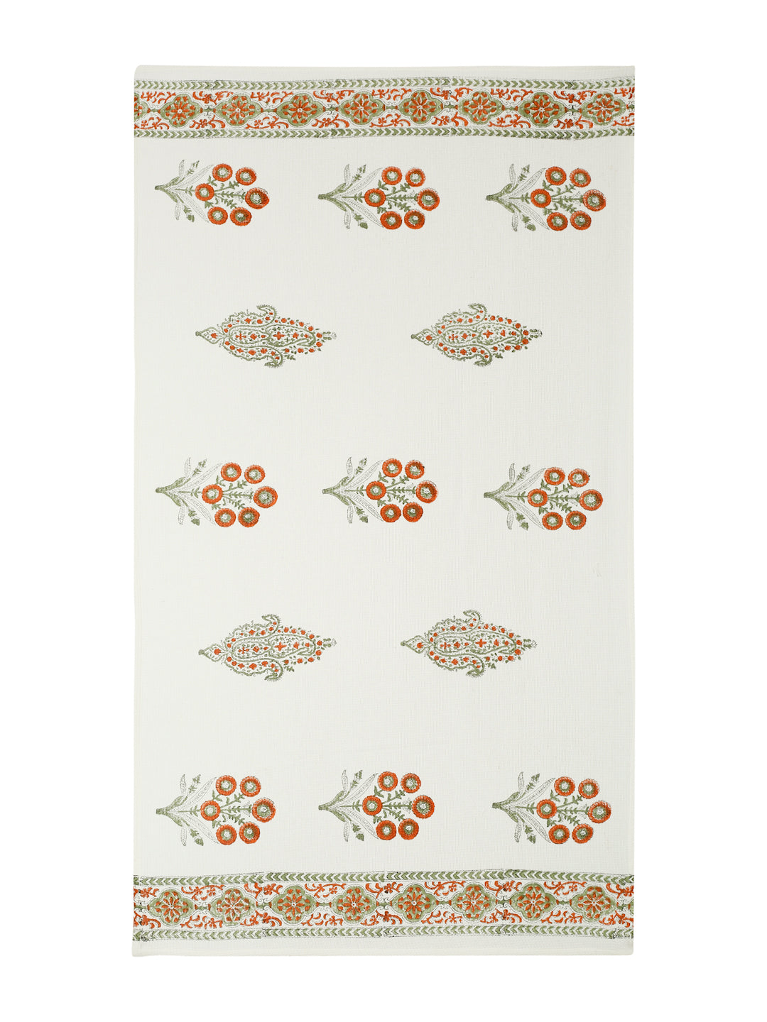 Cream and Orange 180 GSM Hand Block Floral Cotton Towel Set of 3
