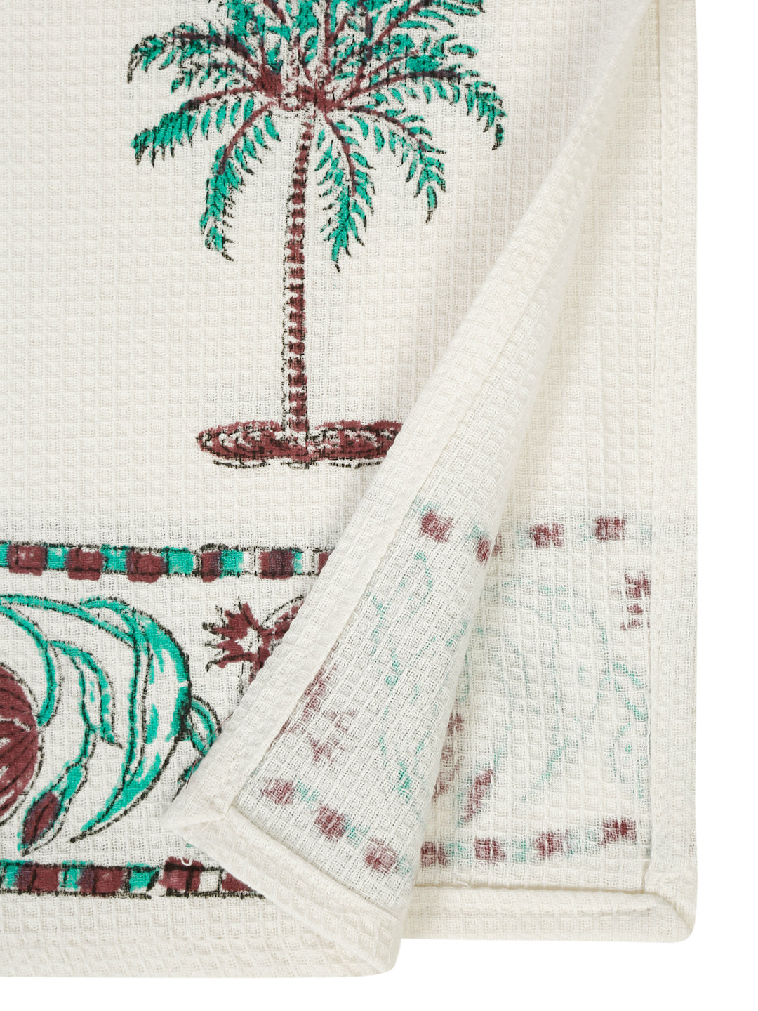 Cream and Turquoise 180 GSM Hand Block Cotton Towel Set of 3