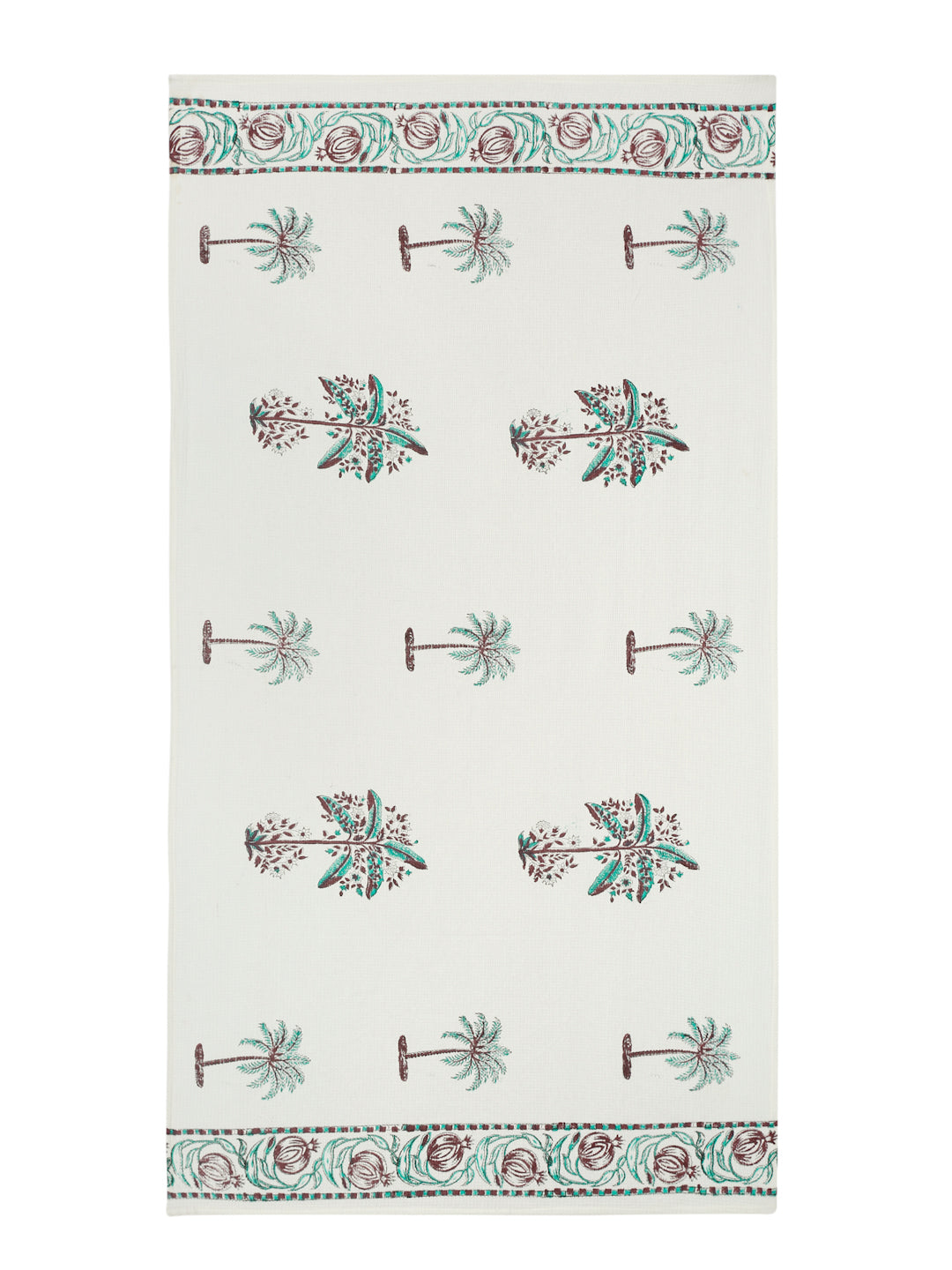 Cream and Turquoise 180 GSM Hand Block Cotton Towel Set of 3