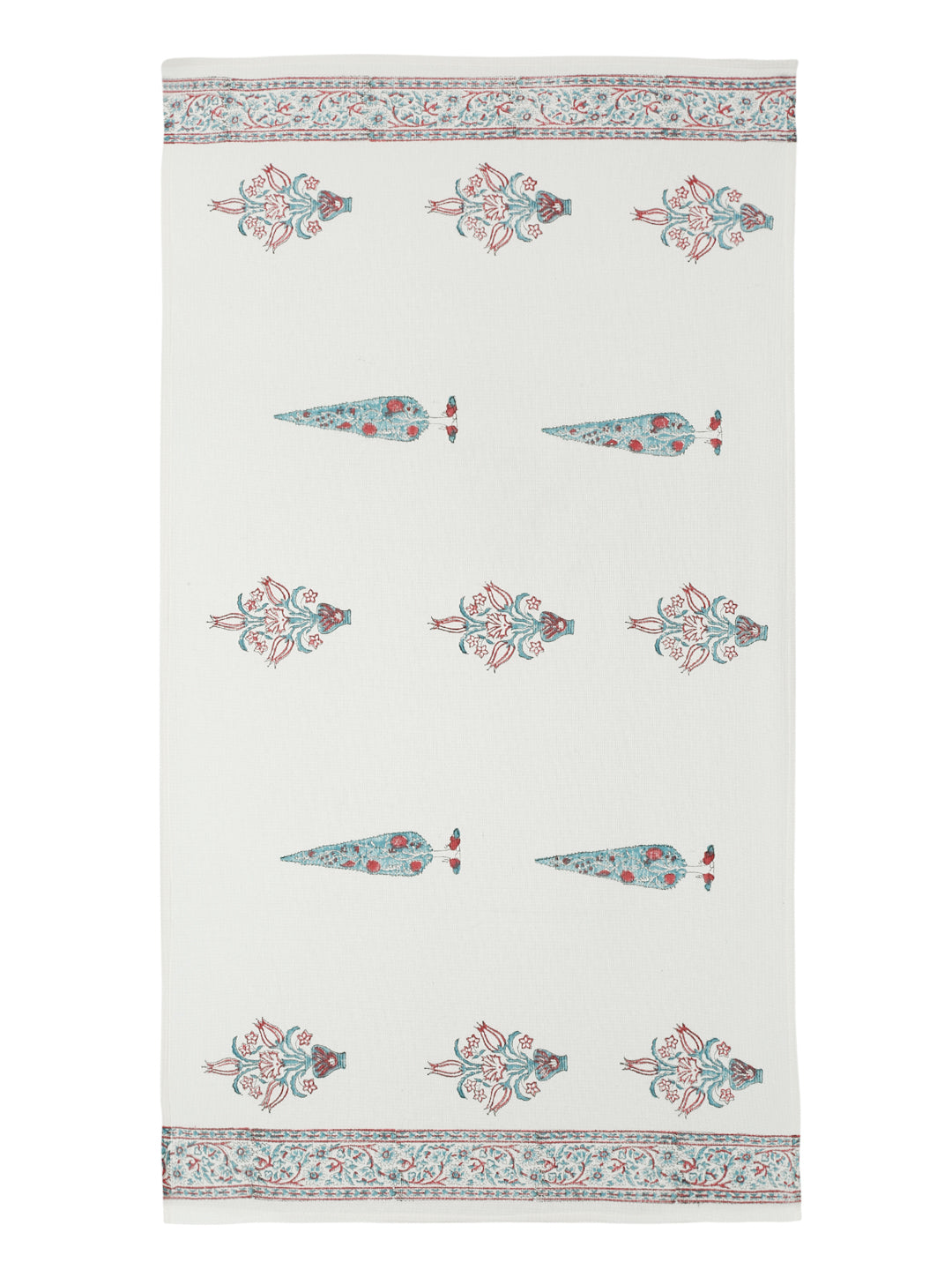 Cream and Aqua 180 GSM Hand Block Ethnic Motiffs Cotton Towel Set of 3