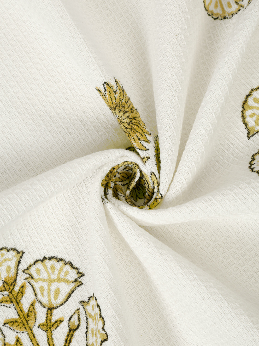 Cream and Olive 180 GSM Hand Block Floral Cotton Towel Set of 3