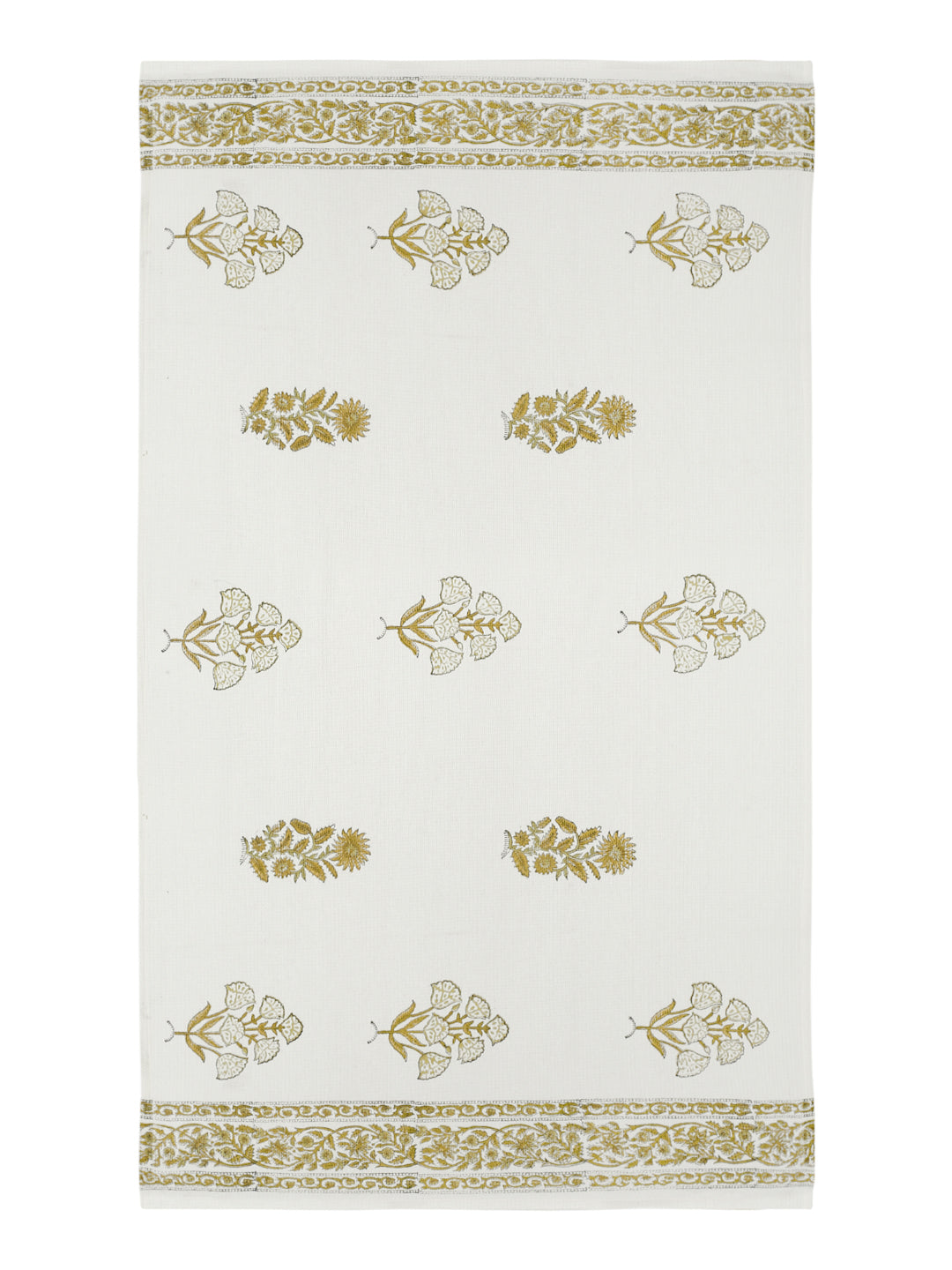 Cream and Olive 180 GSM Hand Block Floral Cotton Towel Set of 3