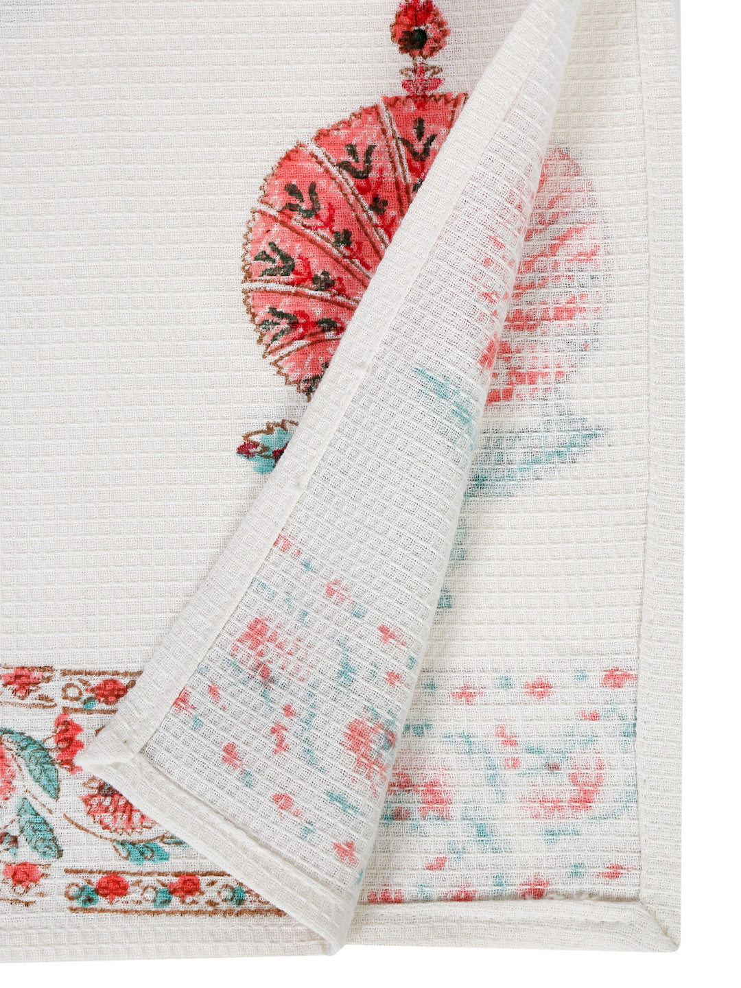 Cream and Pink 180 GSM Hand Block Floral Cotton Towel Set of 3