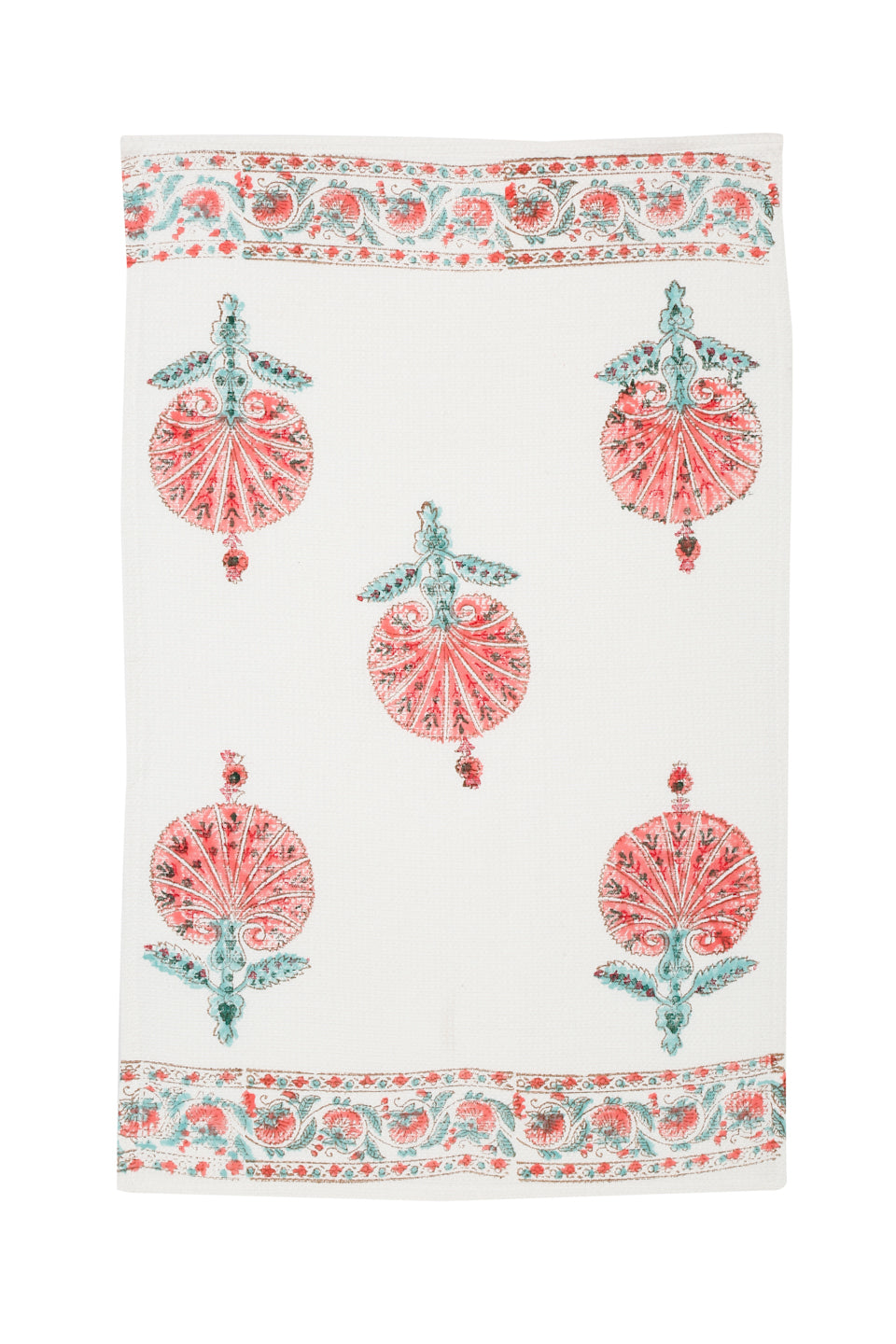 Cream and Pink 180 GSM Hand Block Floral Cotton Towel Set of 3