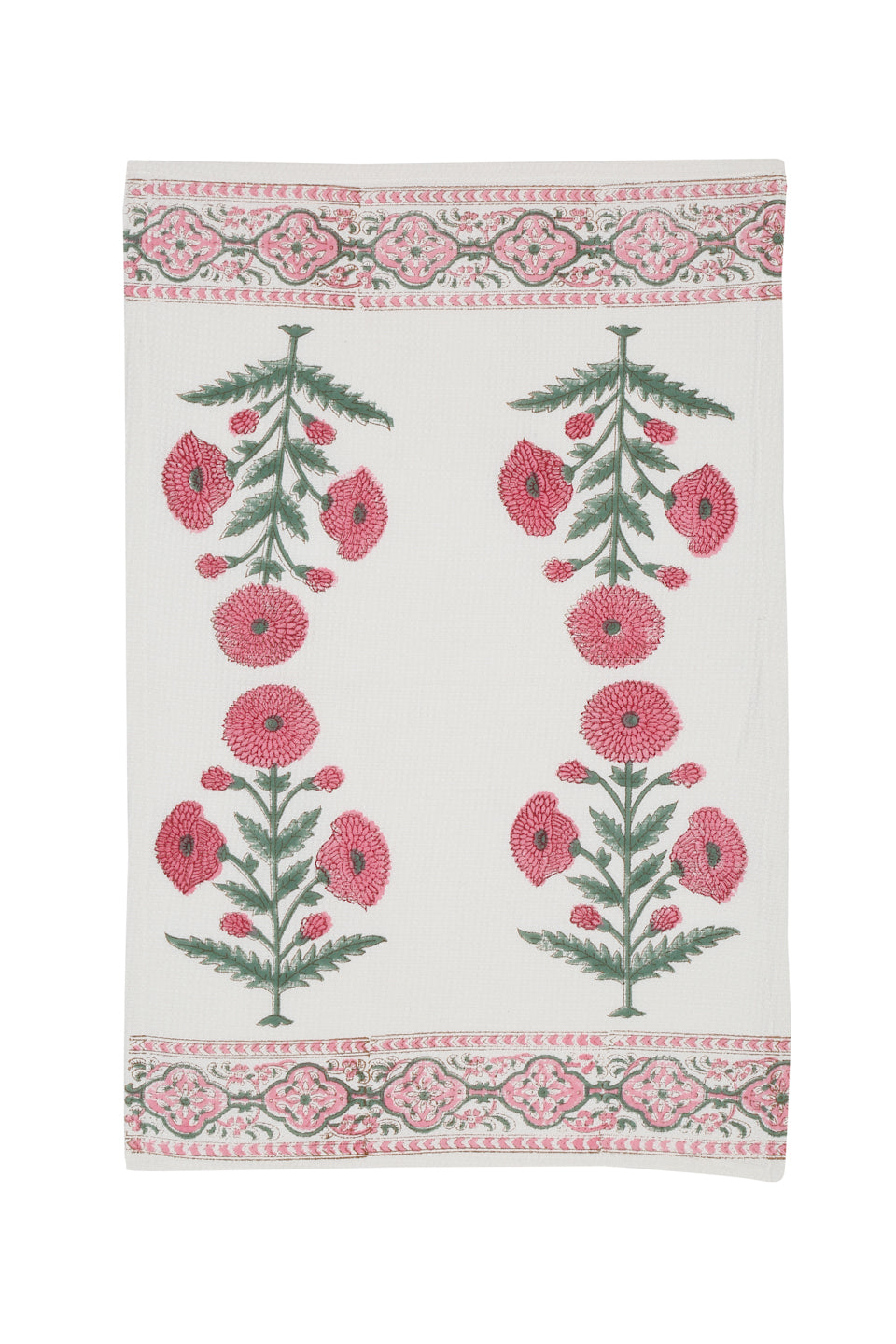 Cream and Pink 180 GSM Hand Block Floral Print Cotton Towel Set of 3