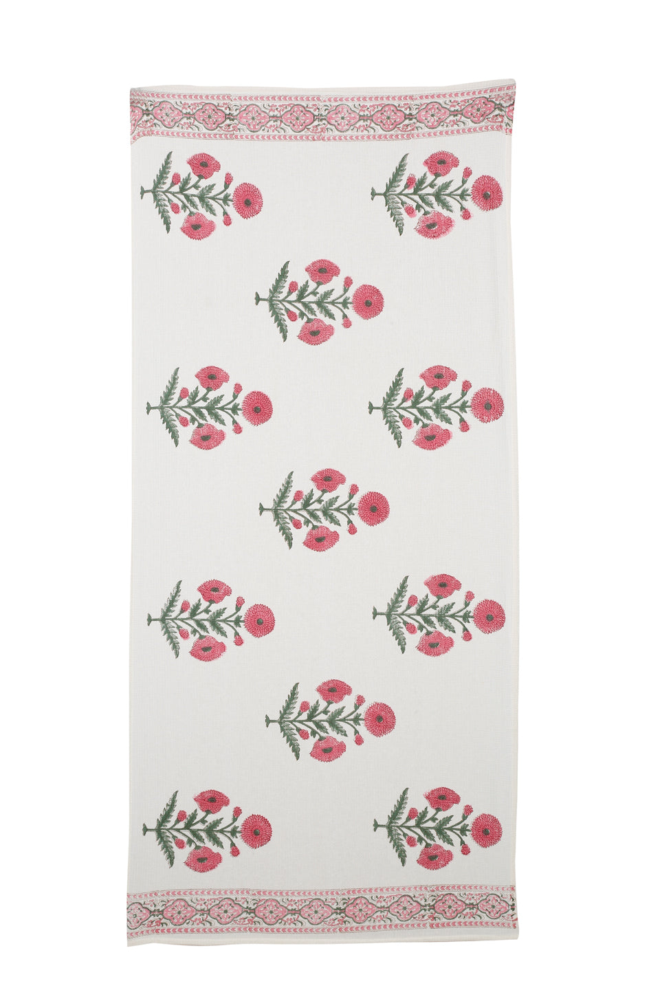 Cream and Pink 180 GSM Hand Block Floral Print Cotton Towel Set of 3