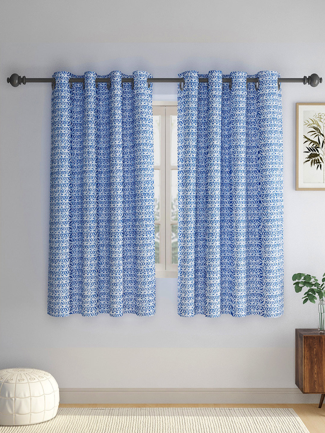 Rajsthan Décor Screen Print Cotton Floral Window Curtain Set of 2 (54x62 Inch)
