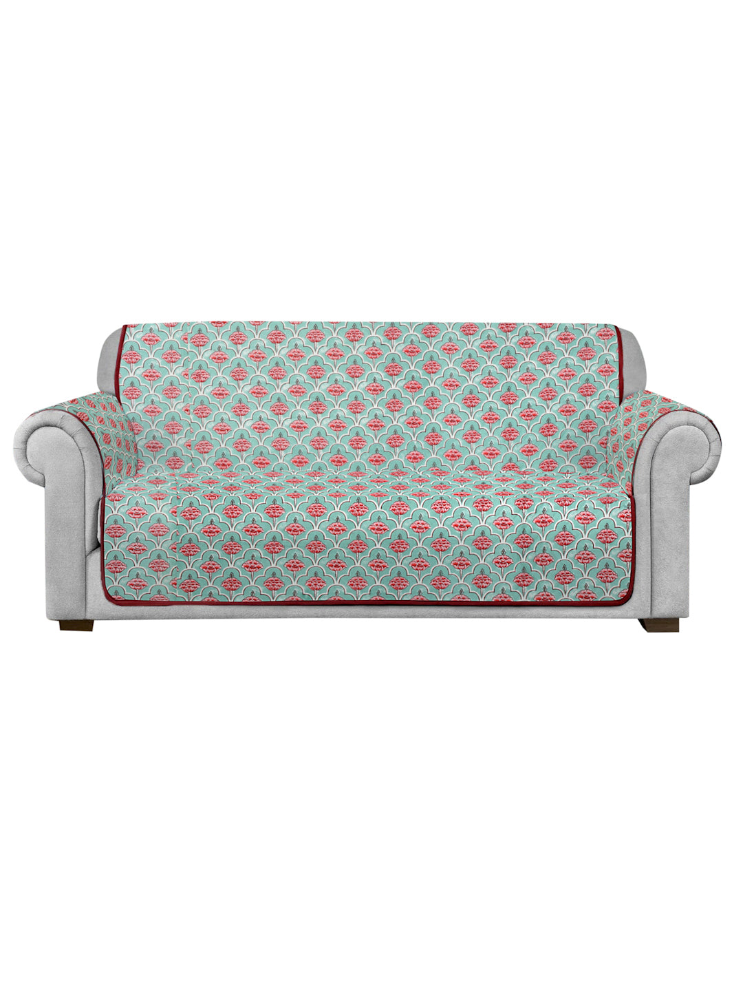 Quilted Floral 3 seater Cotton Sofa Cover with Hand Rest Cover