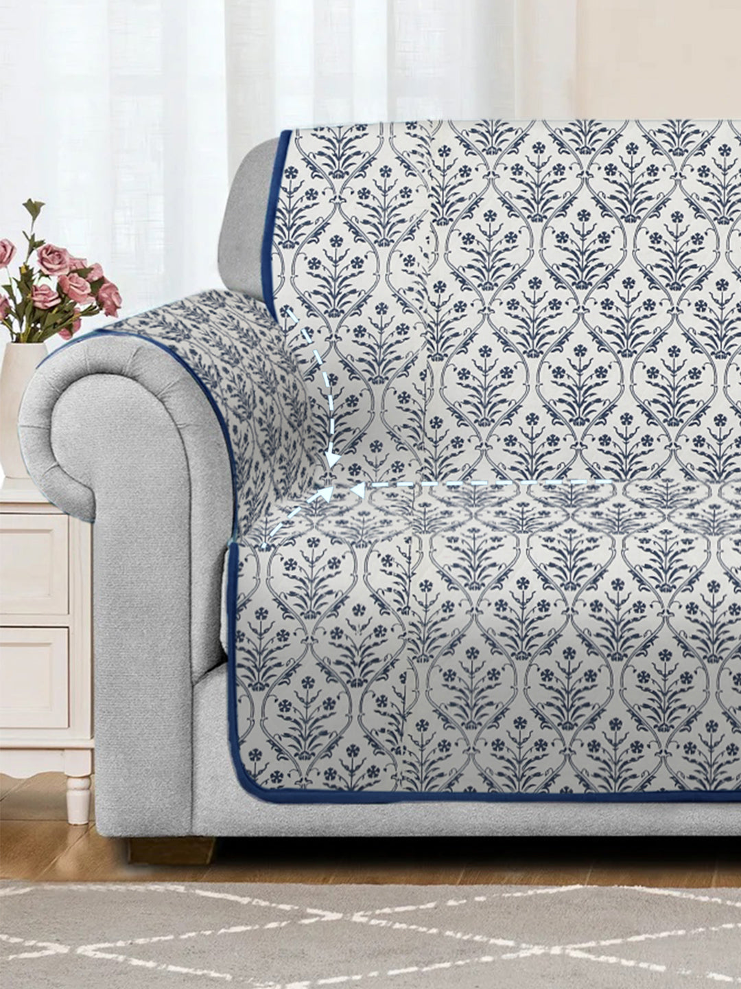 Rajasthan Decor Screen Print Quilted Floral 3 seater Sofa Cover