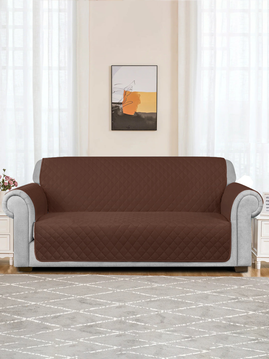 Rajasthan Decor Quilted Brown Color 2 Seater Sofa Cover