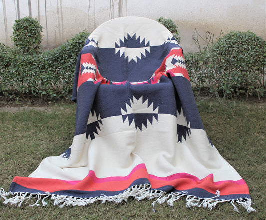 Boho look multi color jacquard hand loom throw blanket