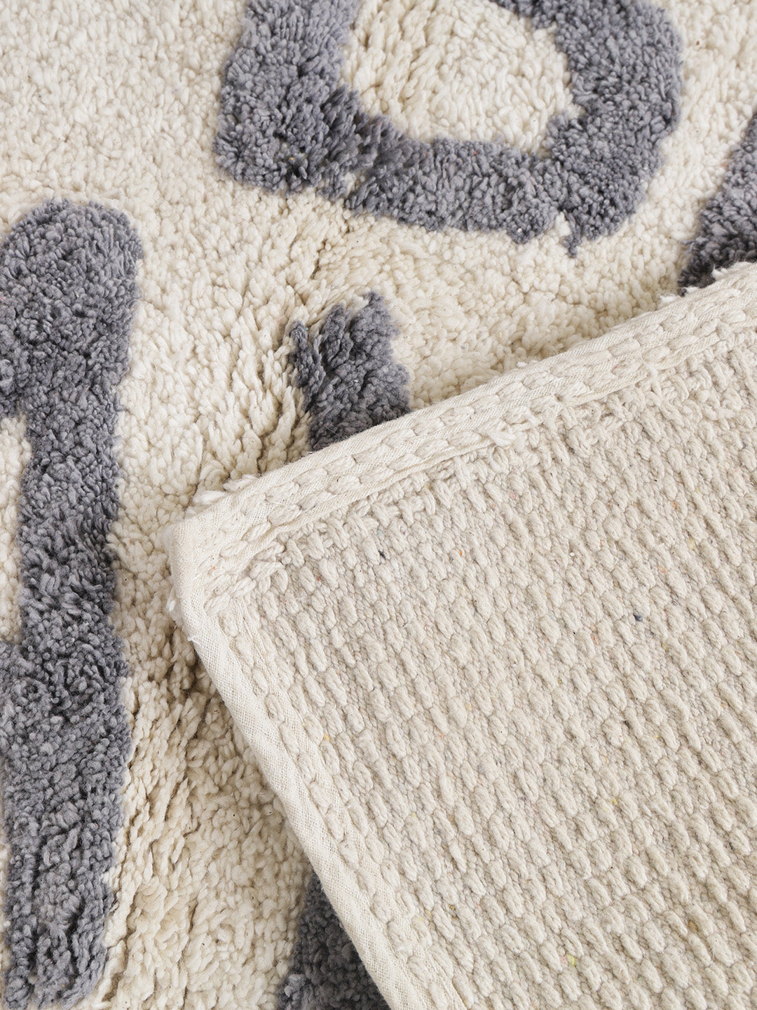 White and Grey Patterned 500GSM Cotton Anti-Slip Bath Rug