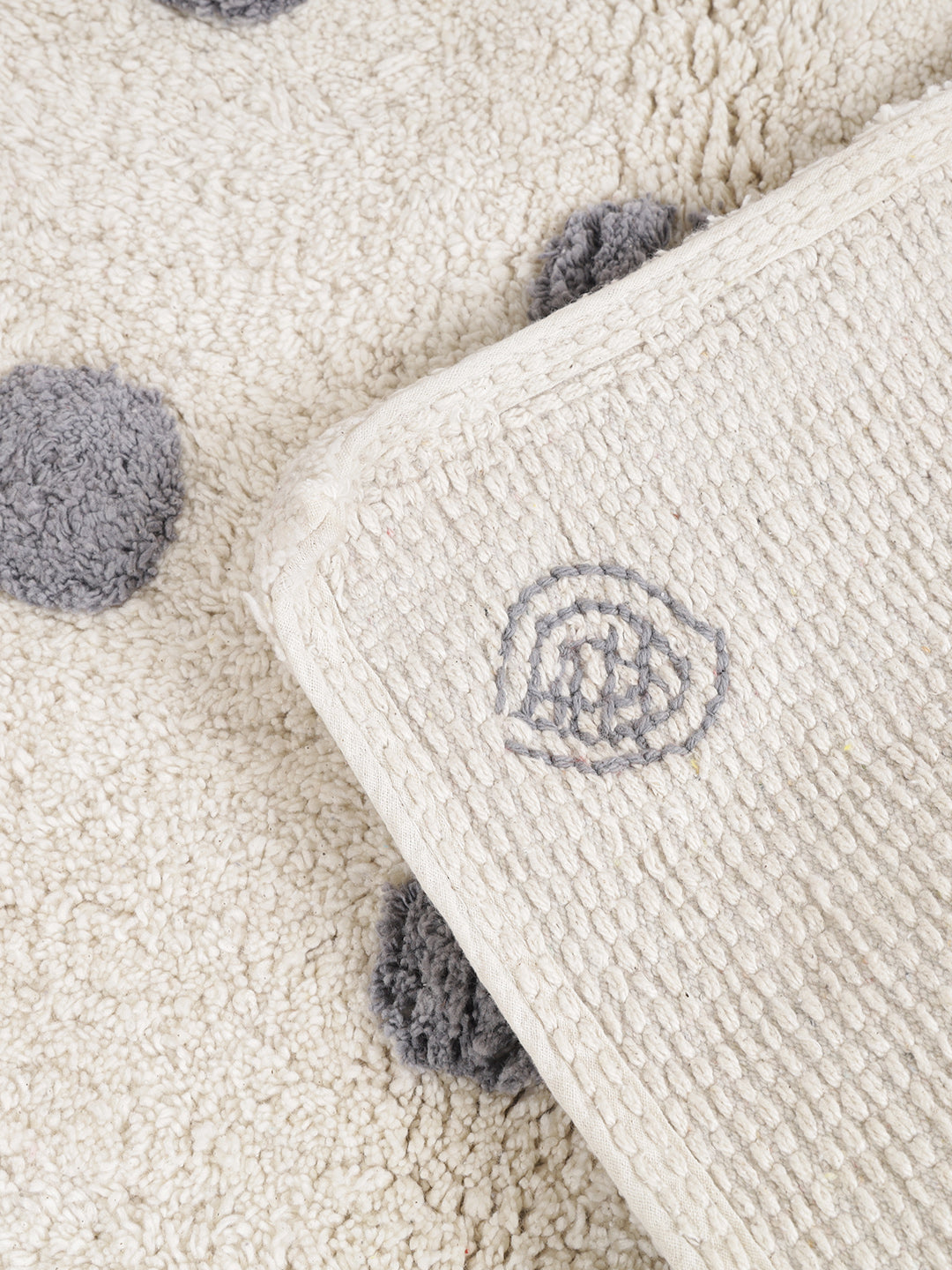 Ivory and Grey Hand Tufted Cotton Bath Rug