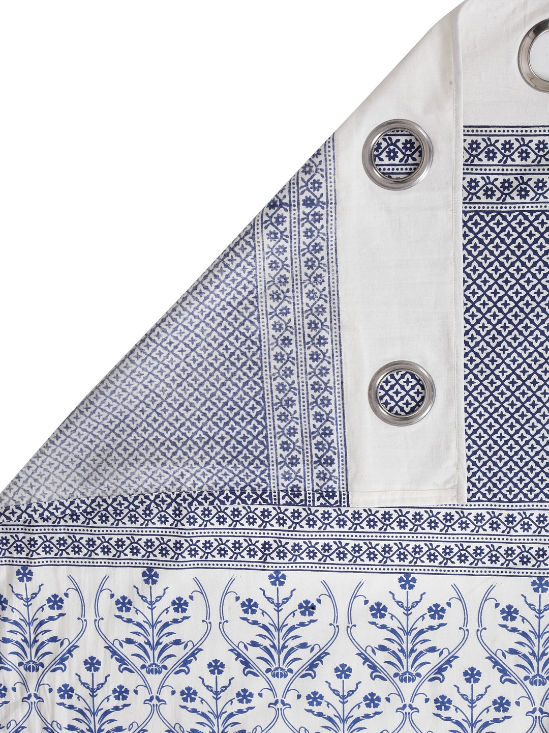 Screen Print Cotton White and Blue Floral Door Curtain Single Pc (51x85 Inch)