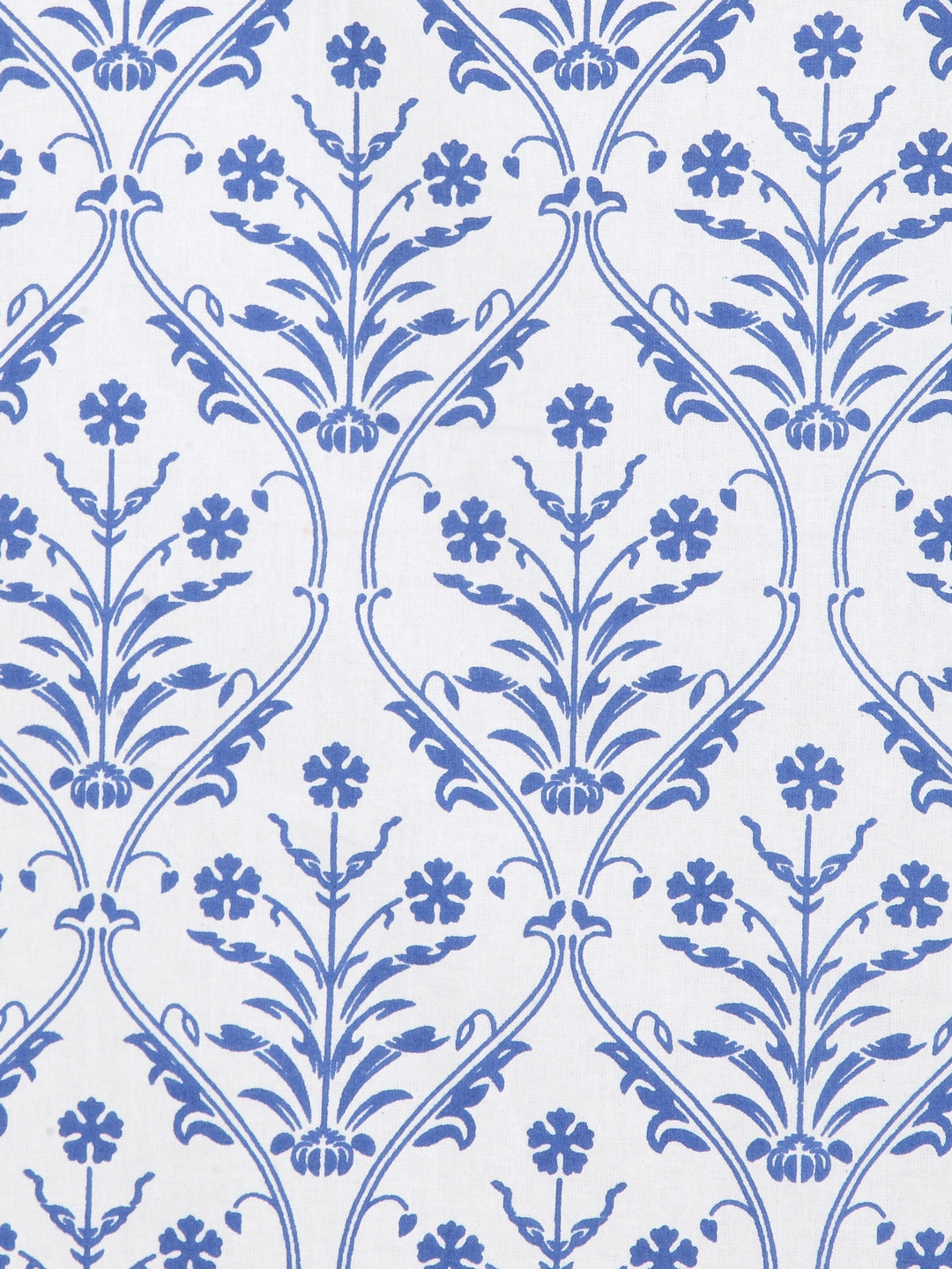 Screen Print Cotton White and Blue Floral Door Curtain Single Pc (51x85 Inch)