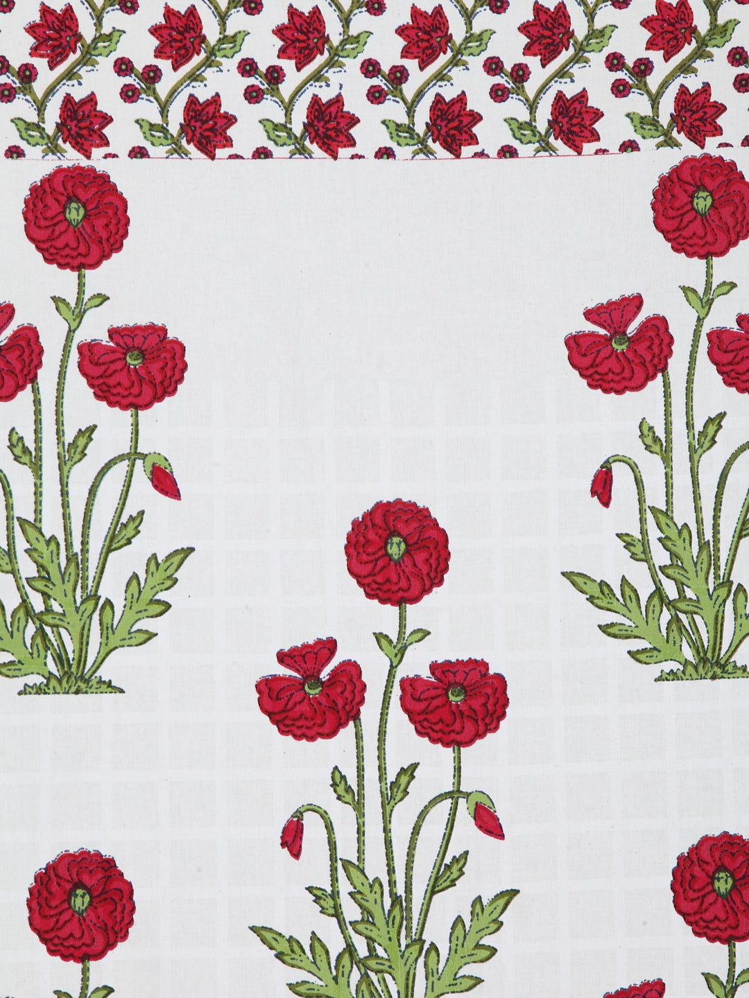 Screen Print Cotton White and Pink Floral Long Door Curtain Single Pc (51x108 inch)