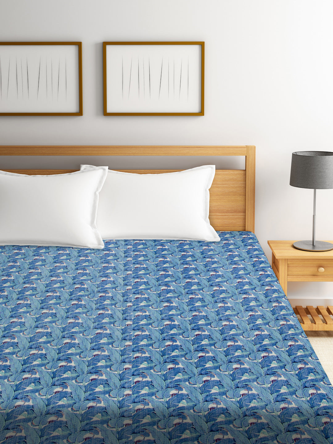 Block Print Blue Color Cotton Jaipuri Kantha Double Bed Cover/Bed Spread without pillow cover