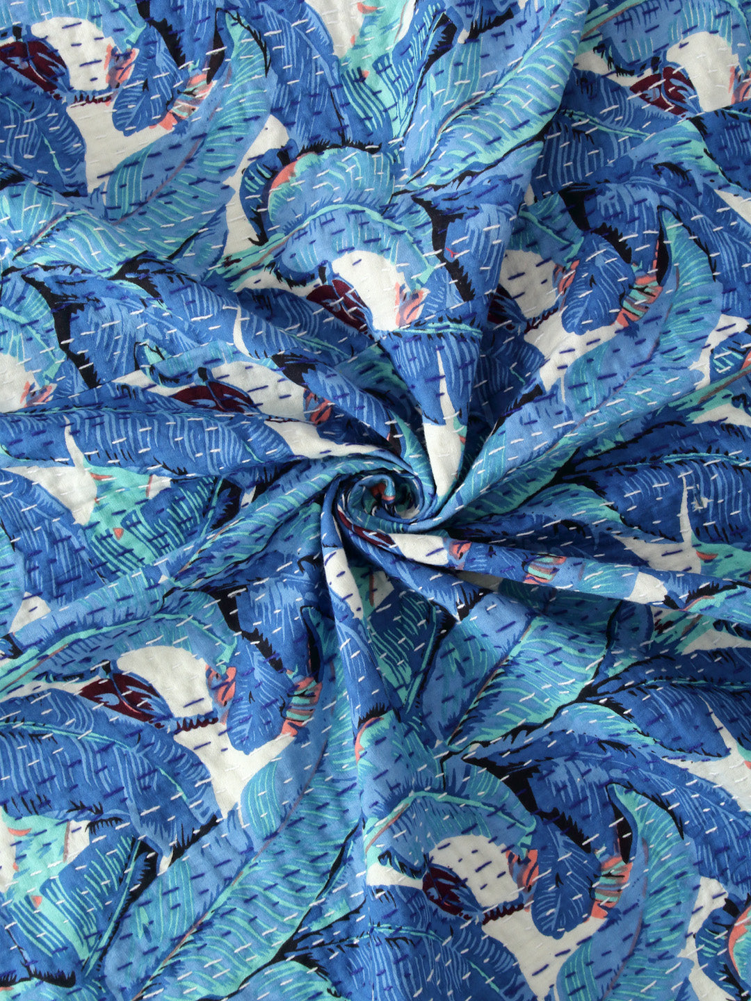 Block Print Blue Color Cotton Jaipuri Kantha Double Bed Cover/Bed Spread without pillow cover