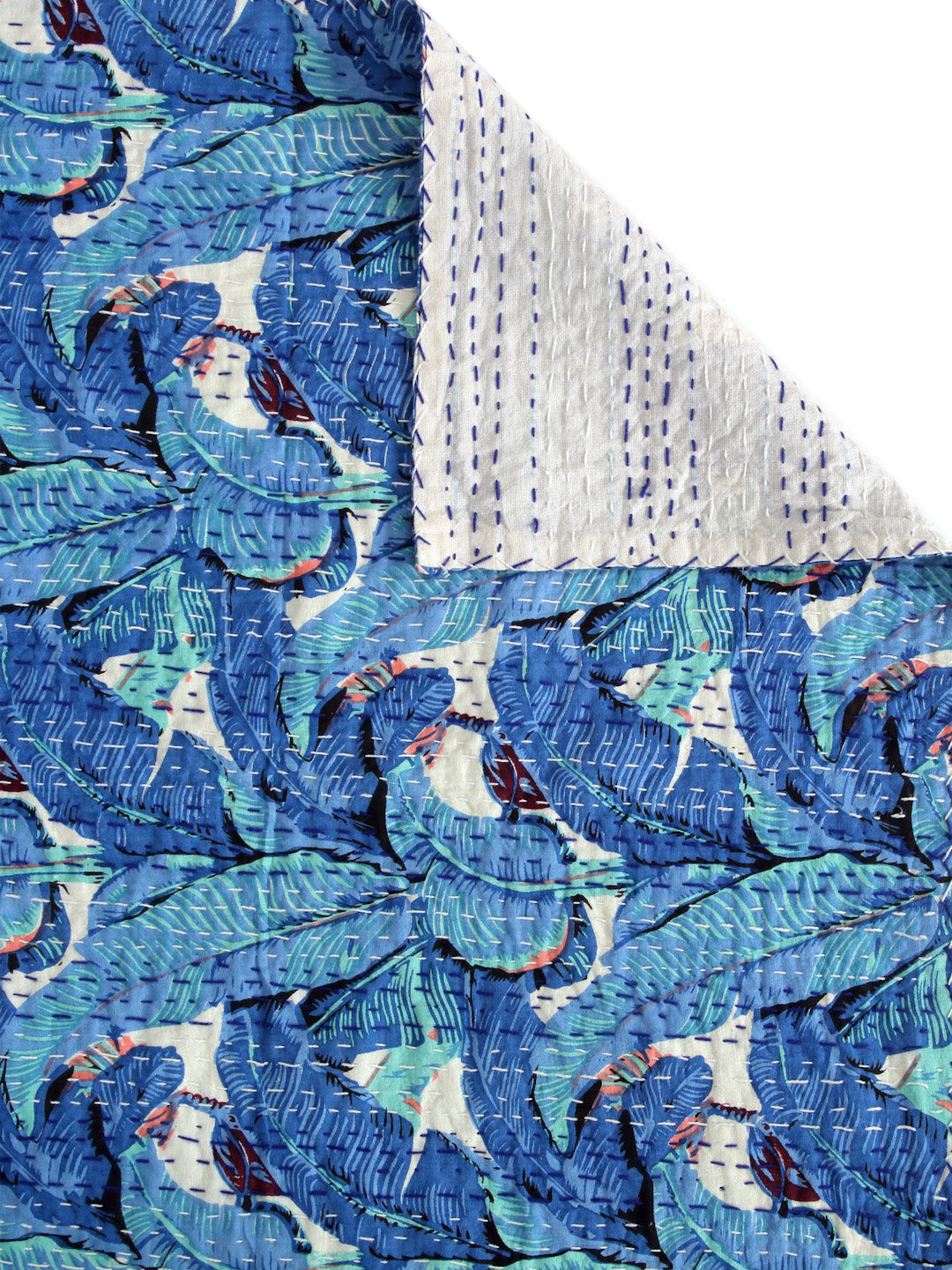 Block Print Blue Color Cotton Jaipuri Kantha Double Bed Cover/Bed Spread without pillow cover