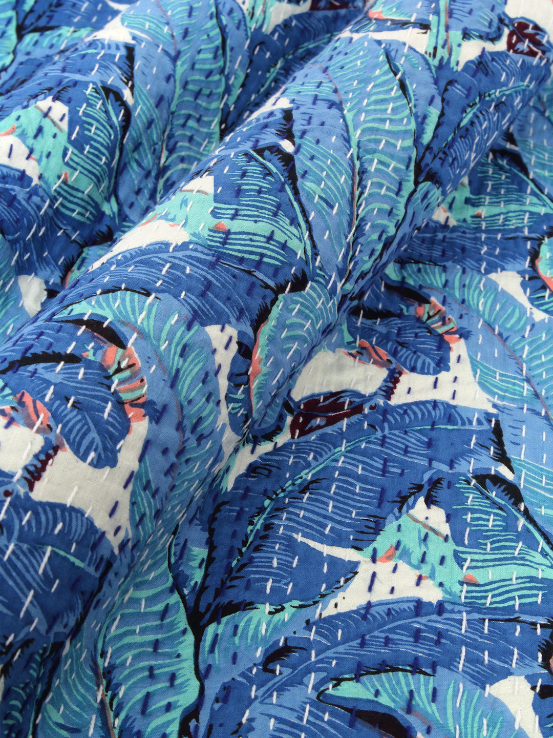 Block Print Blue Color Cotton Jaipuri Kantha Double Bed Cover/Bed Spread without pillow cover