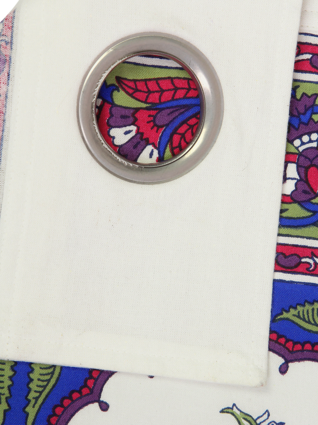 Rajsthan Decor Screen Print Cotton White Floral Window Curtain Set of 2 (51x62 Inch)