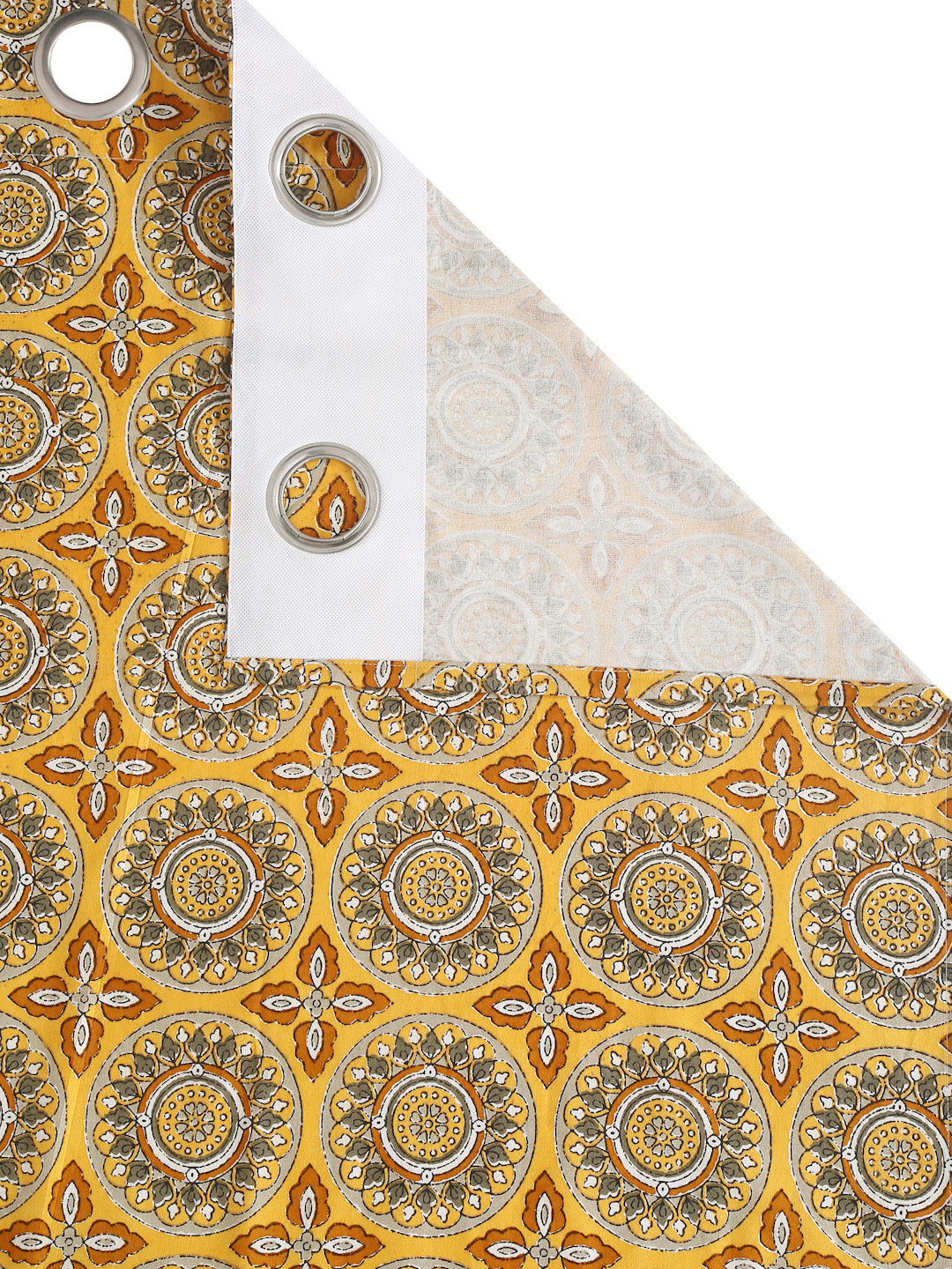 Rajsthan Decor Cotton Yellow Floral Set of 2 Window Curtain (51x62 Inch)