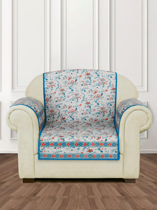 Rajasthan Decor Floral Print Cotton Quilted 1 Seater Sofa Cover (RDSC15-1S)