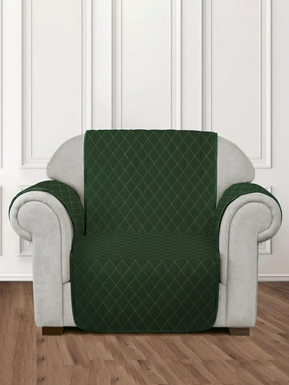 Green Quilted Printed Cotton 1 Seater Sofa Cover