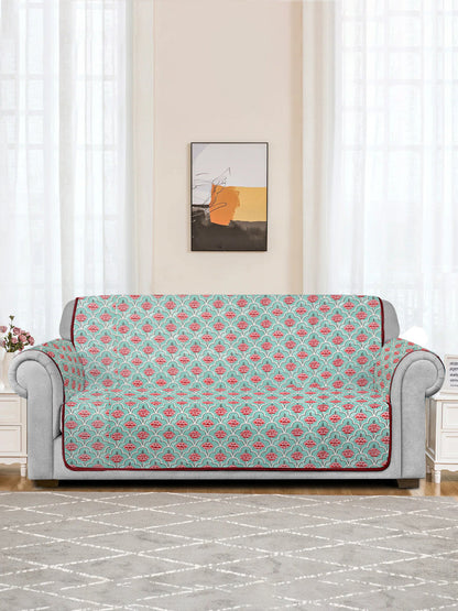 Quilted Floral 3 Seater Cotton Sofa Cover with Hand Rest Cover - Multi Colour