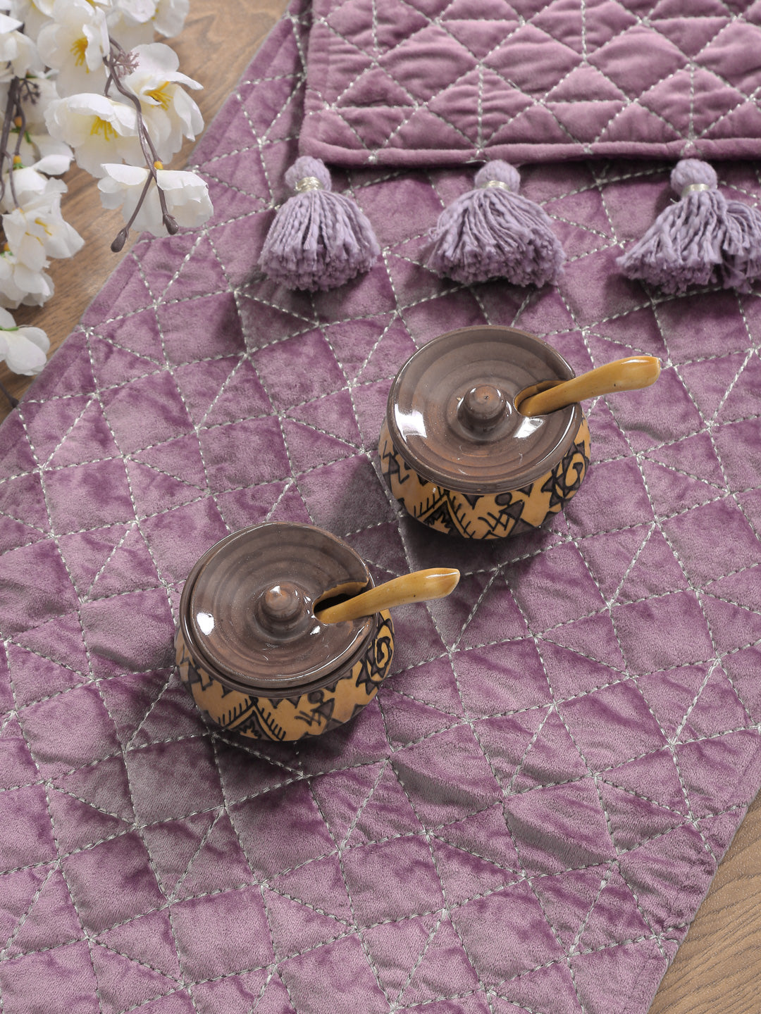 Eyda Wine Color Quilted Table Runner